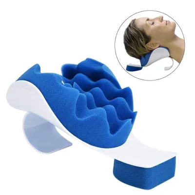 Produktbild von Mmgoqqt Nackenkissen zur Schmerzlinderung & Unterstützung für Nacken und Schultern, PP Baumwolle, Blau, 21x5 cm, Höhe 1-5 cm, 100g