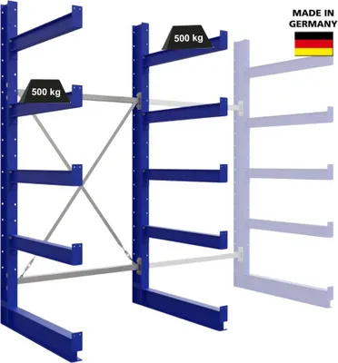 Produktbild von Einseitiges Kragarmregal - 200 kg - 2.000 x 1.305 x 600 mm - Grundregal - KARL