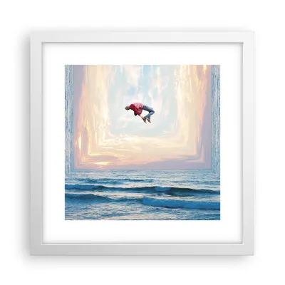 Produktbild von Gerahmtes Poster - Weißer Rahmen - Sprung Freiheit Surrealismus - 30x30 cm - Wand Bild - Wanddeko - Wandbilder - Kunstposter - Wandposter - Bilderrahmen - Bilder - Kunstdruck - P2WAC30x30-4861