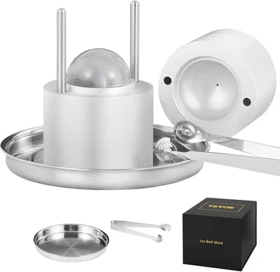 Image de Presse à glaçons en aluminium pour boules de glace de 60 mm, comprenant une pince et un bac de récupération, idéale pour le whisky et les cocktails