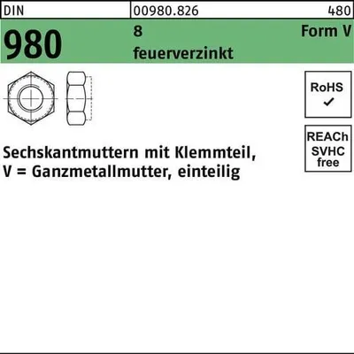 Produktbild von Sechskantmutter DIN 980 m.Klemmteil V M 16 8 feuerverzinkt