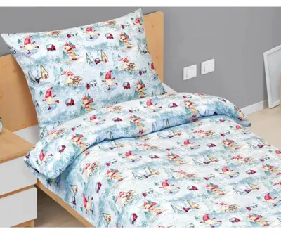 Immagine prodotto di Biancheria da letto in cotone per bambini - tema natalizio - 140x200 cm. 70x90 - blu, bianco, rosso