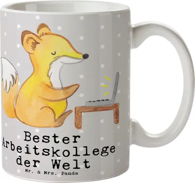 Produktbild von Mr. & Mrs. Panda Tasse Fuchs Bester Arbeitskollege der Welt - Grau Pastell - Geschenk, Kollege, Kaffeetasse, Geschenktasse, Mitarbeiter, Geschenkidee, Arbeit, Teetasse