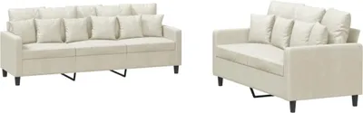 Produktbild von vidaXL 2-tlg. Sofagarnitur mit Kissen Creme Samt