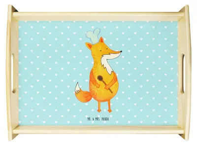 Produktbild von Mr. & Mrs. Panda sofatablett Fuchs Koch - Türkis Pastell - Geschenk, Deko Tablett, Serviertablett, Spruch Lustig, Chefkoch, Bäcker, holz, Frühstückstablett, Hungrig, Sofa