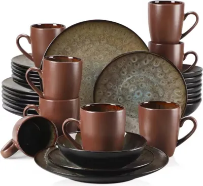 Immagine prodotto di Servizio da tavola Montario - 32 pezzi - 8 persone - piatti da portata, piatti fondi e piatti da colazione - marrone - Vetroceramica