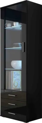 Produktbild von Standvitrine Vitrinenschrank SOHO SH1D schwarz hochglanz Glasvitrine mit 3 Schubladen 60 x192 x 41cm