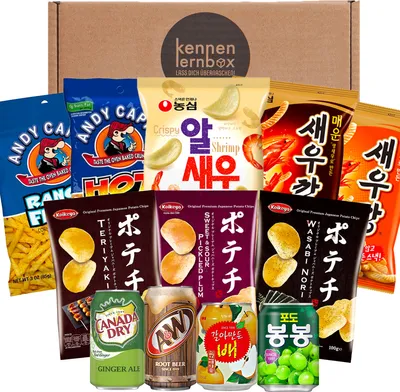 Produktbild von Snack Party Box | Poznávací box s 12 obľúbenými chipsami a nápojmi z USA, Kórey a Japonska | Na filmové večery alebo ako nápad na darček pri špeciálny