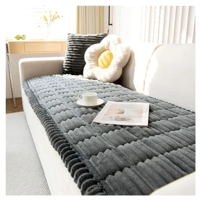 Produktbild von Cord Sofaüberzug für 1/2/3/4-Sitzer L-Form Couch Überzug Ecksofa rutschfest für Hunde und Katzen (Dunkelgrau, 90 * 180CM)