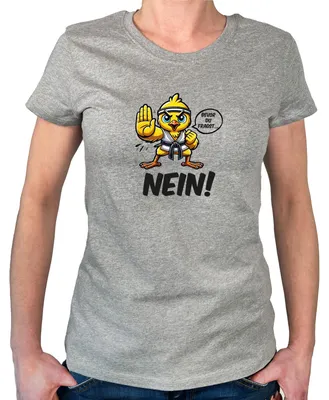 Produktbild von Huuraa Damen T-Shirt Bevor du fragst.. Nein Karate Küken XS Sport Grey Bio Baumwolle Fairtrade Damenshirt Geschenkidee