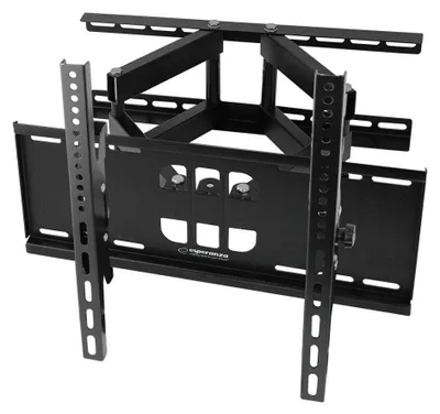 A black metal TV wall mount is shown against a white background.