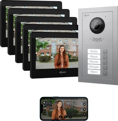 Produktbild von GOLIATH Basic 2-Draht BUS Türsprechanlage | FullHD | App | 150° | 5 Fam | Silber/Schwarz | Unterputz