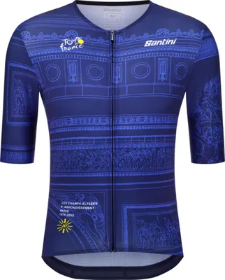 Produktbild von SANTINI Kurzarm Fahrradtrikot - TDF ARRIVÉE ARC DE TRIOMPHE - Blau 2XL