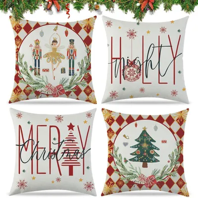 Immagine prodotto di Cuscini decorativi natalizi, set di 4, 45x45 cm, copricuscini per divano, decorazioni natalizie