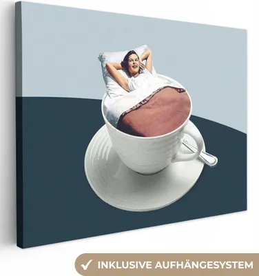 Produktbild von MuchoWow® - Leinwandbilder - Frau - Kaffee - Jahrgang, Wandbild, Wanddeko Bilder Wohnzimmer, 120x90 cm