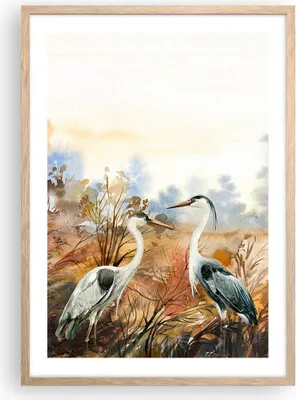 Produktbild von Gerahmtes Poster - Rahmen in heller Eiche - Kraniche Vögel Herbst - 50x70 cm - Wand Bild - Wanddeko - Wandbilder - Kunstposter - Wandposter - Bilderrahmen - Bilder - Kunstdruck - P2NPA50x70-5077