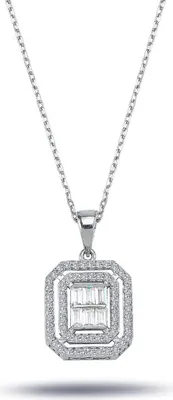 Produktbild von Diamant Halskette mit 0,40 Carat mit Carreé-Anhänger Diamanten in Baguette-Schliff