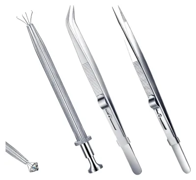 Produktbild von Piercingzangen für Kugeln, 3-teiliges Edelstahl-Werkzeugset mit Kugelaufdreher, Präzisionspinzetten zum Wechseln und Greifen von Piercingkugeln für Schmuckherstellung und Reparatur