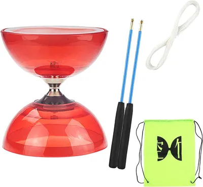 Productafbeelding van Diabolo vrijloper met kogellager drievoudige laging - 4 kleuren drievoudig gelagerde diabolo met reservesnoer 10m - Rood