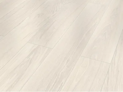 Produktbild von BASICfloor | 1,996 m² | Weiß Eiche Landhausdiele Laminatboden, 8mm Stärke, Klick Verbindung megaloc, Nachbildung Eichenholz, HDF Trägerplatte, Stabilisierungsfilm, Rustikales Flair