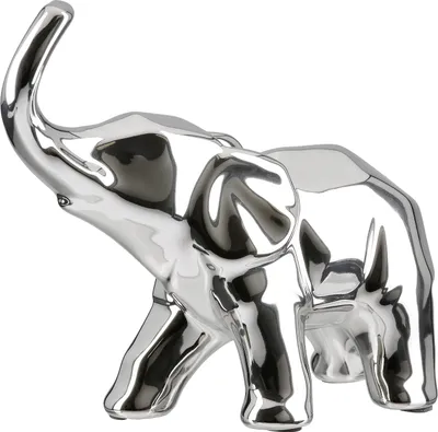 Zdjęcie produktu dla Gilde Figur, Elefant, "Edgy", Keramik, silberfarben, VE 2, L. 12 cm, B. 30,5 cm, H. 26,5 cm