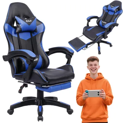 Produktbild von Ergonomischer Bürostuhl mit Fußstütze und Lendenkissen, bequemer Gaming-Stuhl und Drehstuhl