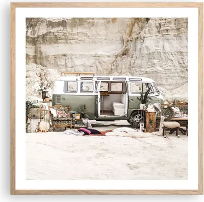 Produktbild von Gerahmtes Poster - Rahmen in heller Eiche - Wohnmobil Boho Möbel - 60x60 cm - Wand Bild - Wanddeko - Wandbilder - Kunstposter - Wandposter - Bilderrahmen - Bilder - Kunstdruck - P2NAC60x60-4542