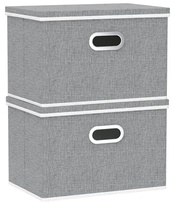 Produktbild von 2 Aufbewahrungsboxen mit Deckel, faltbare Stoffboxen mit Griffen, Aufbewahrungsboxen fürs Schlafzimmer, Kleideraufbewahrungsboxen, 45 x 30 x 30 cm