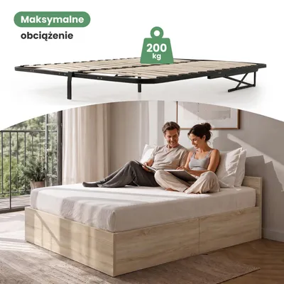 Zdjęcie produktu dla Łóżko z pojemnikiem 140x200 cm metalowy stelaż podnoszony Dąb Sonoma