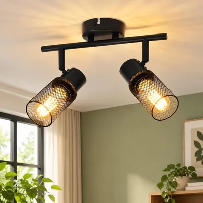 Produktbild von ZMH Deckenleuchte Schwarz Metall 2 Flammig Vintage E27 Deckenstrahler Deckenlampe Drehbar 330° Eckig Innen für Flur Wohnzimmer Schlafzimmer Küche