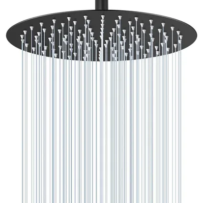 Immagine prodotto di Doccia a pioggia, diametro 30 cm, rotonda, finitura nera opaca, acciaio inossidabile 304, a risparmio idrico, con 120 ugelli in silicone