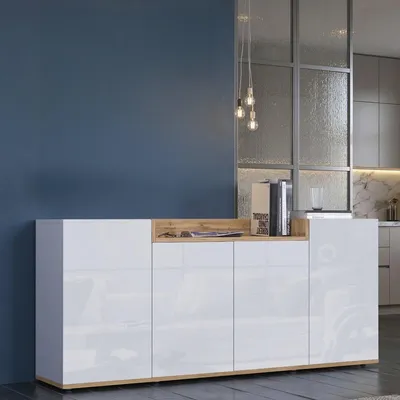 Immagine prodotto di Swink - Credenza, 160x35x70h cm Bianco Lucido, 6 Ripiani Italy