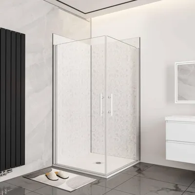Produktbild von 80x80x185cm Duschtrennwand Drehtür Glastür Nischentür Duschtür Duschkabine weiß matt mit duschtasse
