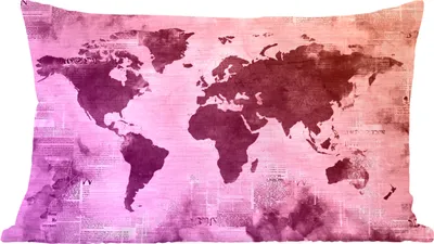 Produktbild von MuchoWow® Zierkissen Sofakissen Wohnzimmer Dekokissen 50x30 cm Weltkarte - Lila - Zeitung - Wohnzimmerdekoration - Polster mit Photo