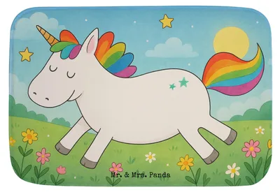 Produktbild von Mr. & Mrs. Panda Badezimmerteppich Einhorn Happy Design - Weiß - Geschenk, Badteppich, badezimmermatte, Badematte, Lebensfreude, Spaß, Unicorn, Fröhlich, duschmatte