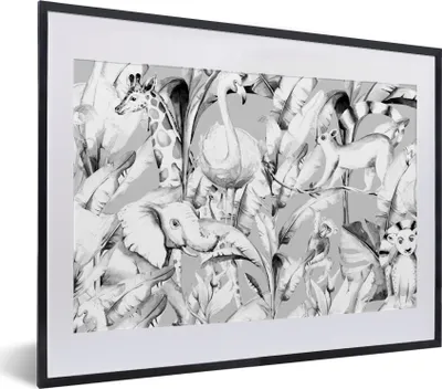 Produktbild von MuchoWow® Gerahmtes Poster Aquarelle - Tiere - Dschungel - Farben - Jungen - Blau - Kinder - Kind 40x30 cm - Poster mit Schwarzem Bilderrahmen Wandposter Rahmen Foto Bilder - Bilderrahmen - Poster im Rahmen