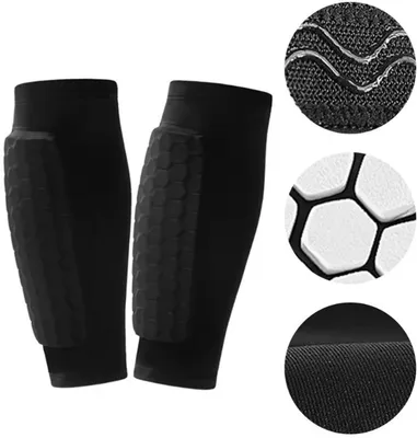 Produktbild von Schwarze Schienbeinschoner – Schienbeinschutzsocken – Schwarz – 2 Paar – XL – Schienbeinschützer – Sportsocken – CHPN