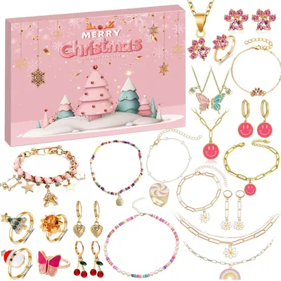 Produktbild von Adventskalender Schmuck Teenager Mädchen 2026 Weihnachts Countdown Rosa B