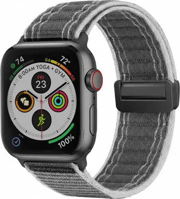 Produktbild von Smartwatch Armband für Apple Watch SE 2 44mm Nylon Textil Band Ersatzband Wechselband Magnetverschluss flexibel atmungsaktiv Grau