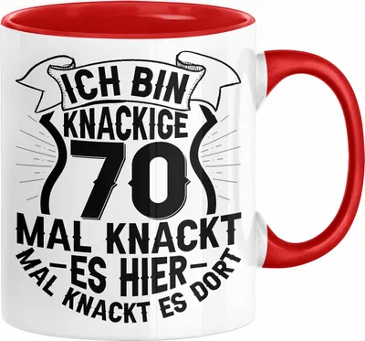 Produktbild von 70er Geburtstag Geschenk Männer Frauen Ich Bin Knackige 70 Tasse Geschenkidee Lustiger Spruch Opa 70. Geburtstag Kaffee-Becher (Rot)