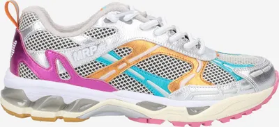 A side view of a single women's sneaker.