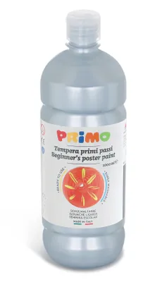 Obrázek produktu pro Plakátová barva Primo pro začátečníky, 1000 ml láhev s uzávěrem s regulací průtoku stříbrná