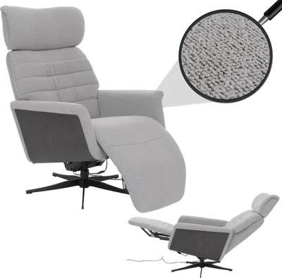 Produktbild von MCA Relaxsessel HWC-N56, Fernsehsessel Liegesessel Fußstütze drehbar Bouclé Stoff Holz Stoff grau, Holz grau