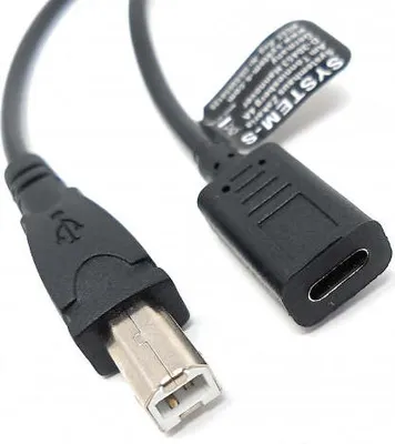 Produktbild von SYSTEM-S USB 3.1 Kabel 25 cm Typ C Buchse zu Typ B Stecker Adapter in Schwarz