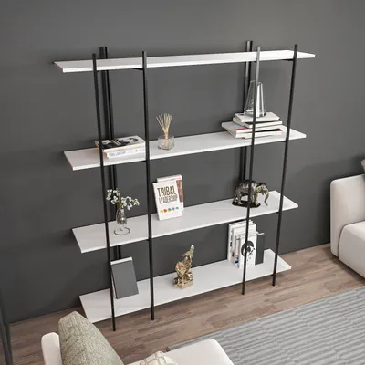 Produktbild von Skye Decor, Moss - White, Black, Bücherregal, Weiß, 100 % MELAMINBESCHICHTETE SPANPLATTEN, 160 x 29,6 x 180 cm