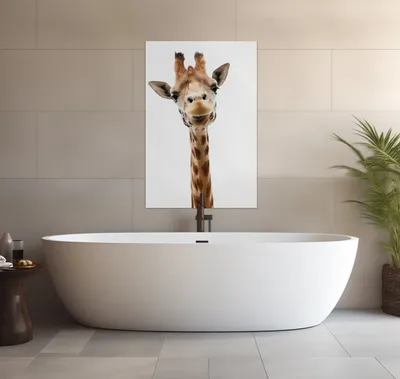 Produktbild von Wallario wasserfestes Poster selbstklebend 91,50 x 61 cm, Giraffenkopf, Badezimmerposter Spritzschutz mit Hochglanzoberfläche in Glasoptik