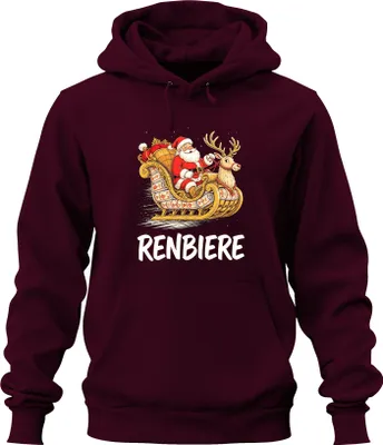 Immagine prodotto di Renbiere Babbo Natale Slitta Renna Natale Babbo Natale Unisex Felpa con cappuccio, Borgogna, L