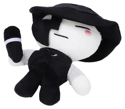 Image de Poupée de collection de 19,5 cm, en peluche moelleuse et raffinée, représentant un personnage de jeu vidéo, en noir et blanc