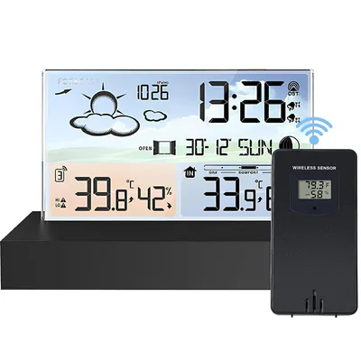 Produktbild von Funk Wetterstation, Funk-Wecker, Mit Farbdisplay, Thermometer Innen, Innen und Außentemperatur.