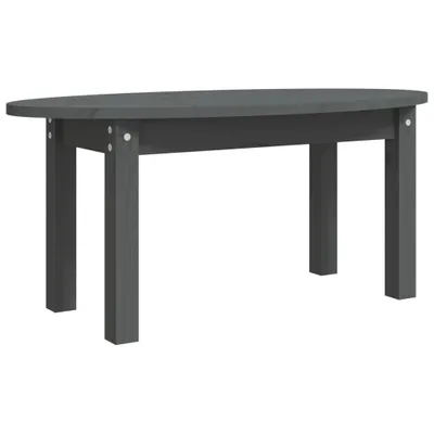 A gray oval coffee table on a white background.
